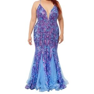 Elegant Blue and Purple Sequin Evening Gown